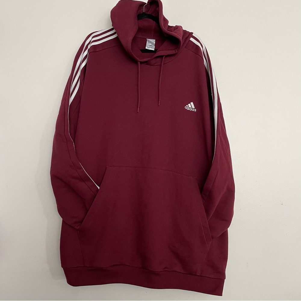 Men’s Adidas Essentials Fleece 3-Stripes Hoodie Shadow Red Size 4XL
